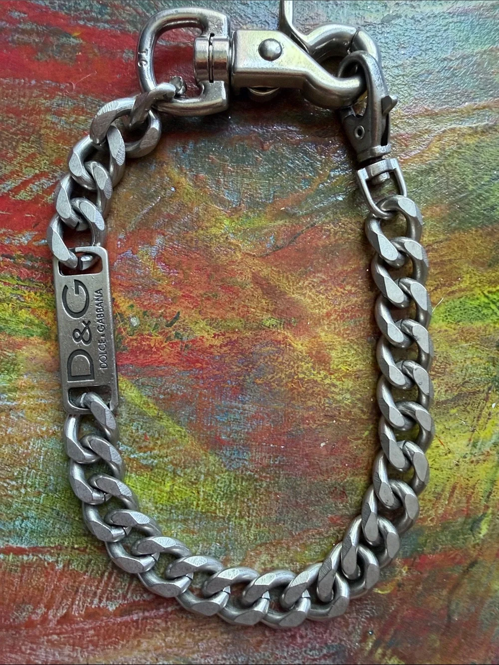 Dolce & Gabbana Silver Tone Key chain w. D&G Logo Plate Durable Heavy Vtg 15